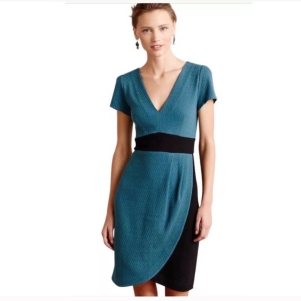 Anthro Maeve split shade faux wrap dress